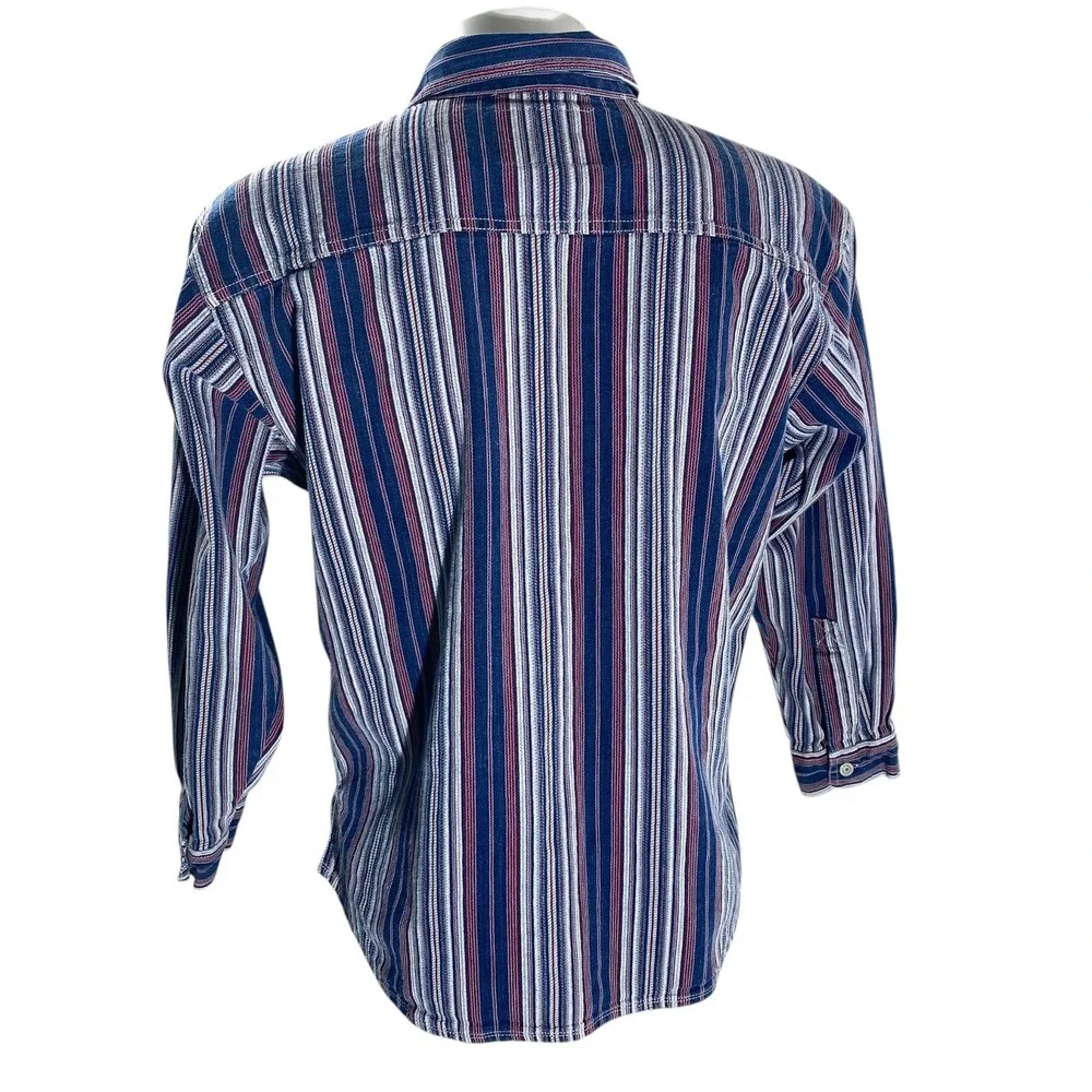 Levi's Western  Shirt Large LS Striped Blue Gray Red White